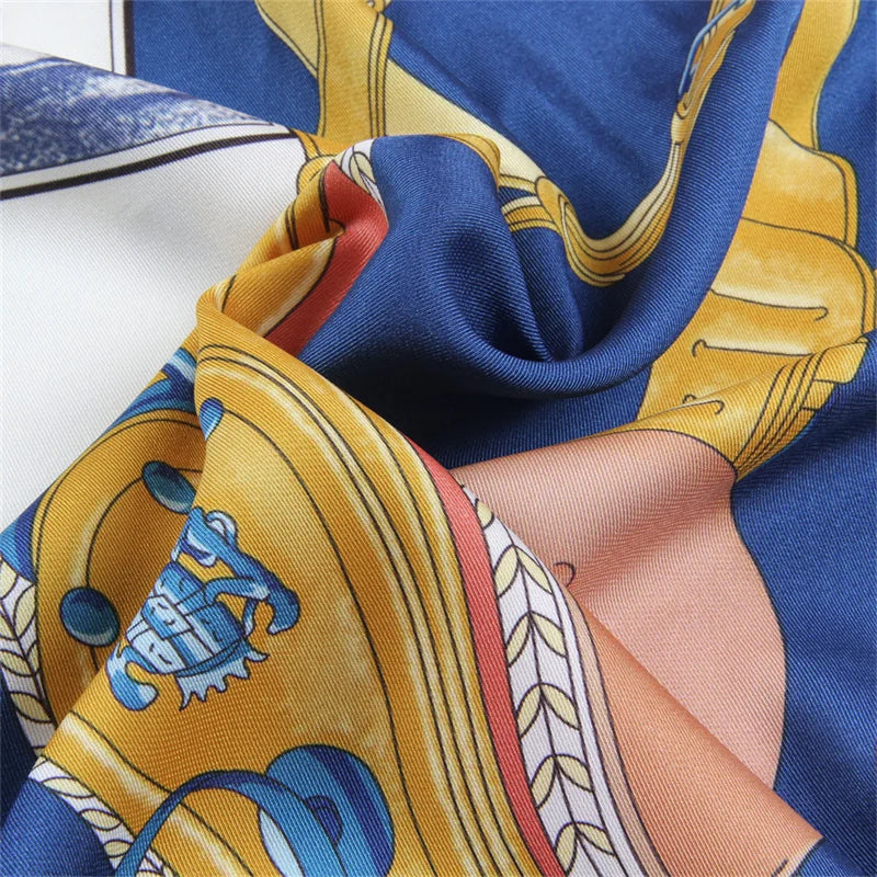 Carriage Blue Silk Scarf / 90cm