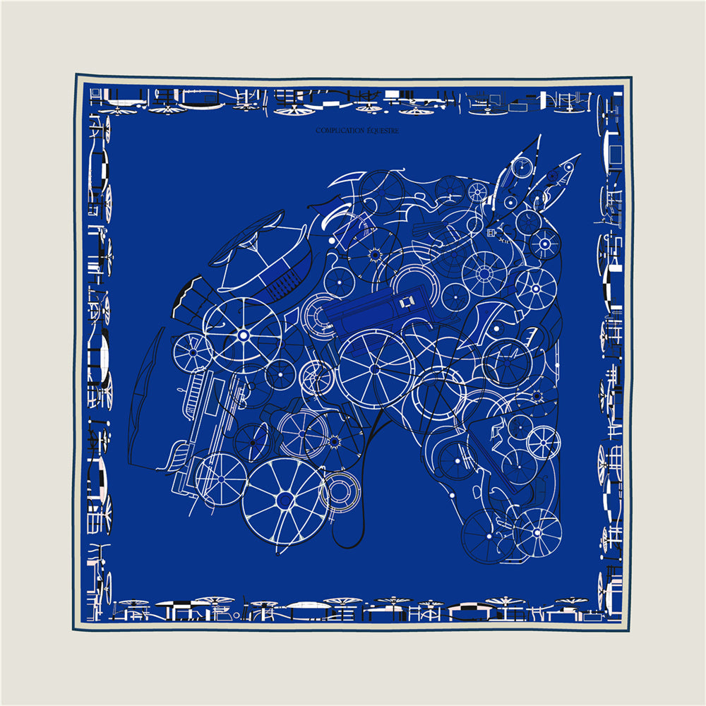 Horse Head Blue & Brown Double Print Scarf / 90cm