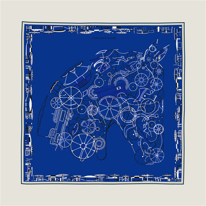 Horse Head Blue & Brown Double Print Scarf / 90cm