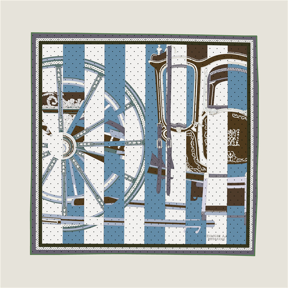 Wheel Stripes Orange & Blue Double Print Scarf / 90cm