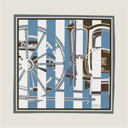 Wheel Stripes Orange & Blue Double Print Scarf / 90cm