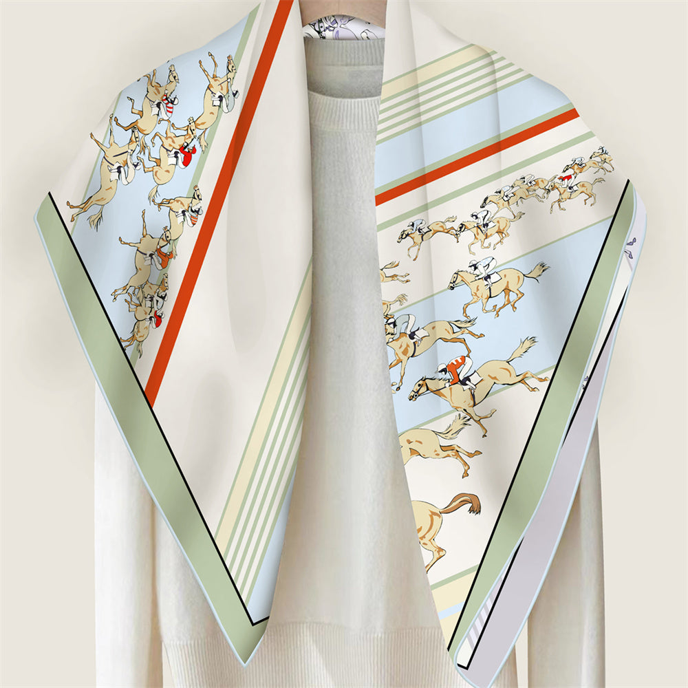 Horse Race Green Double Print Scarf / 90cm