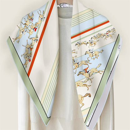 Horse Race Green Double Print Scarf / 90cm