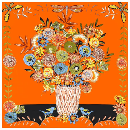 Bouquet Orange Silk Scarf / 130cm