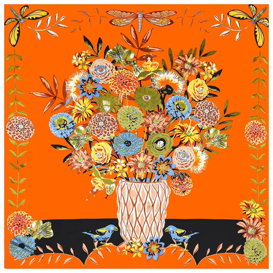 Bouquet Orange Silk Scarf / 130cm