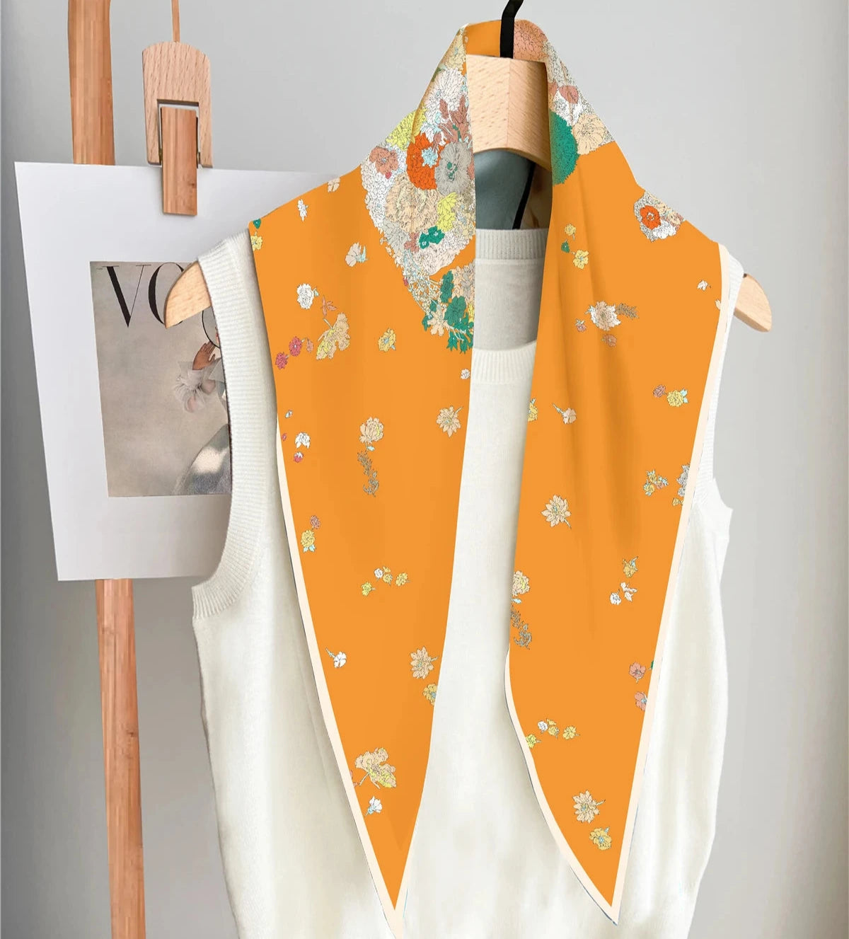Pia Orange Silk Diamond Scarf