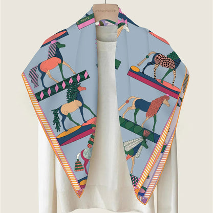 Horse Mane Blue Double Print Scarf / 90cm