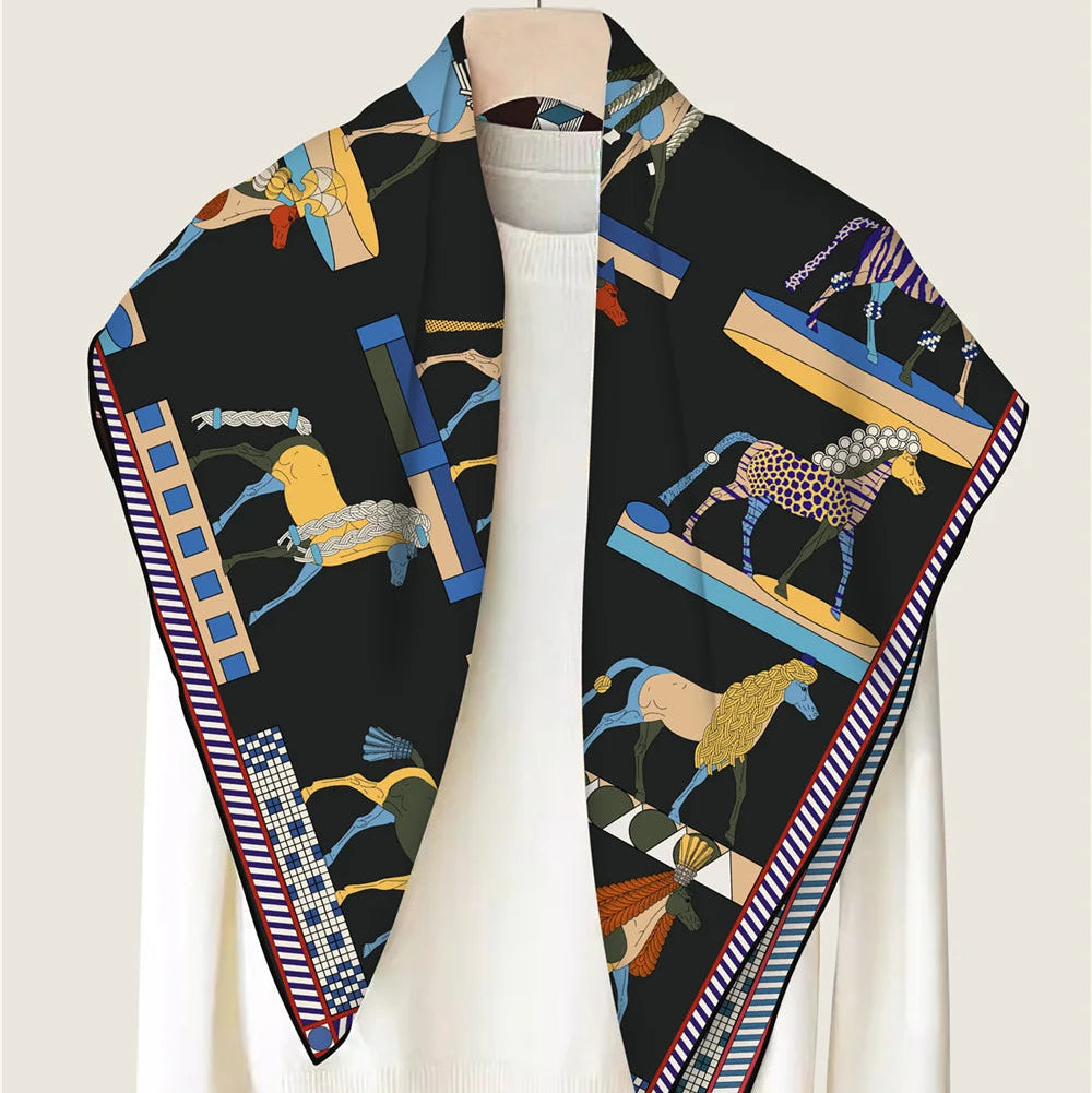 Horse Mane Black Double Print Scarf / 90cm