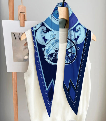 Wheel Blue Silk Diamond Scarf