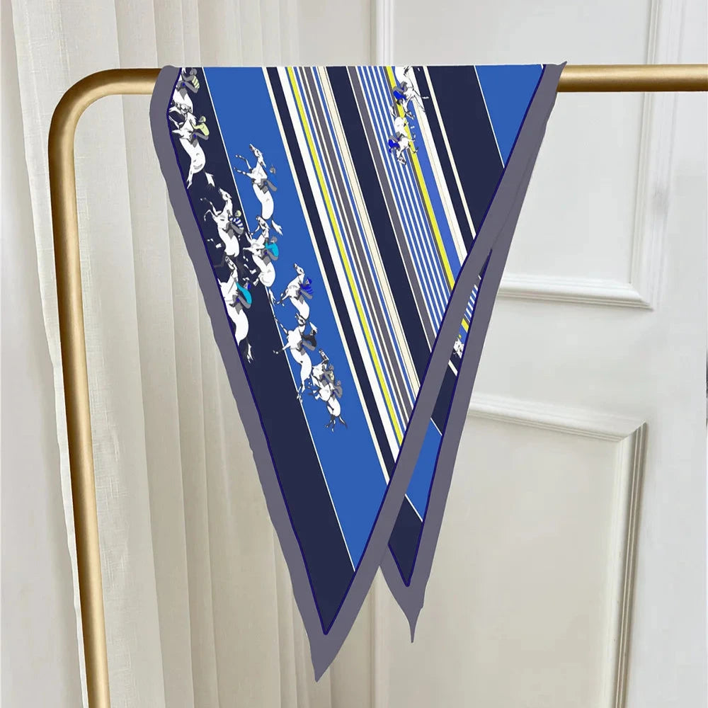 Horse Race Blue Silk Diamond Scarf