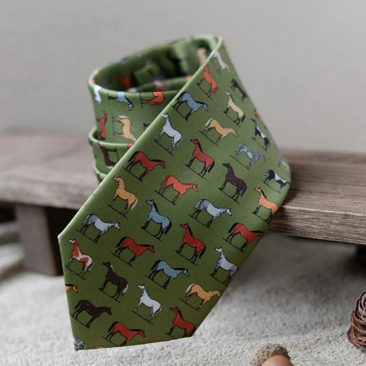 Men's Tie Horse Green
