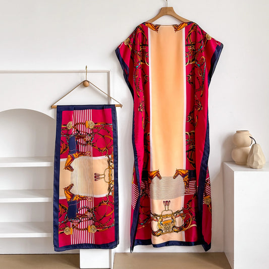 Rose Red Delfa Kaftan Dress & Scarf Set