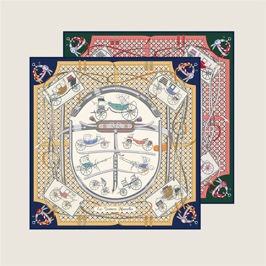 Carriage Navy & Green Double Print Scarf / 90cm