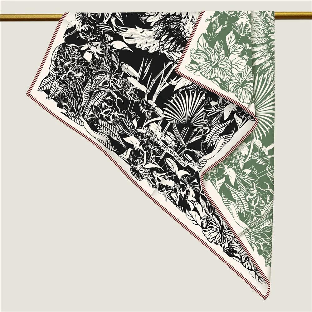 Tropical Garden Black & Green Double Print Scarf / 90cm