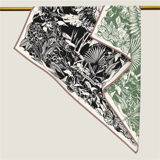 Tropical Garden Black & Green Double Print Scarf / 90cm