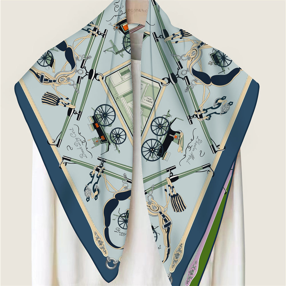 Carriage Blue & Green Double Print Scarf / 90cm