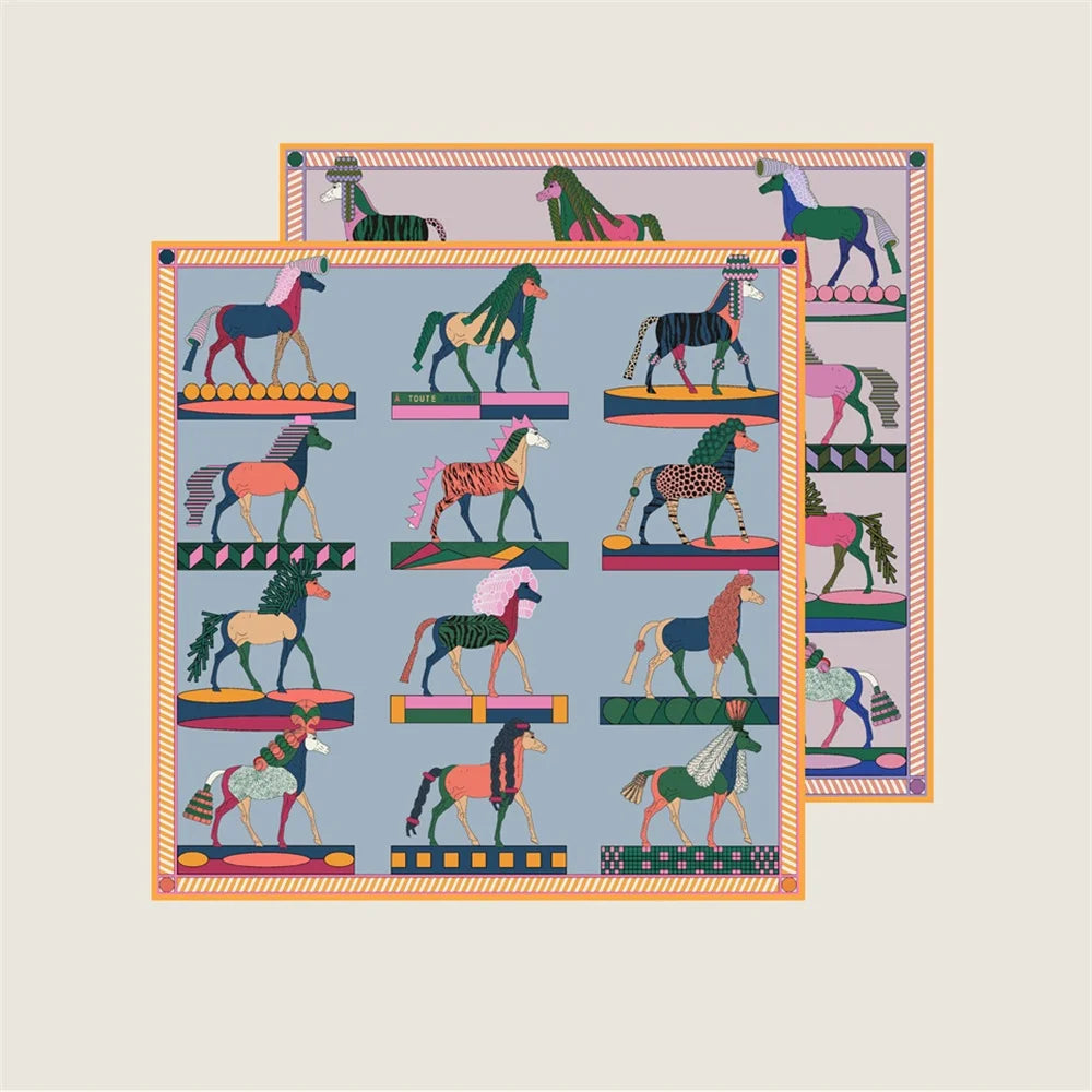 Horse Mane Blue Double Print Scarf / 90cm
