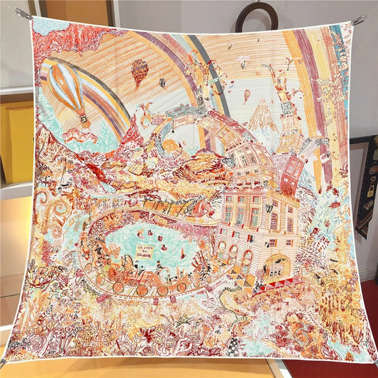 Foreast City Orange Silk Scarf / 90cm