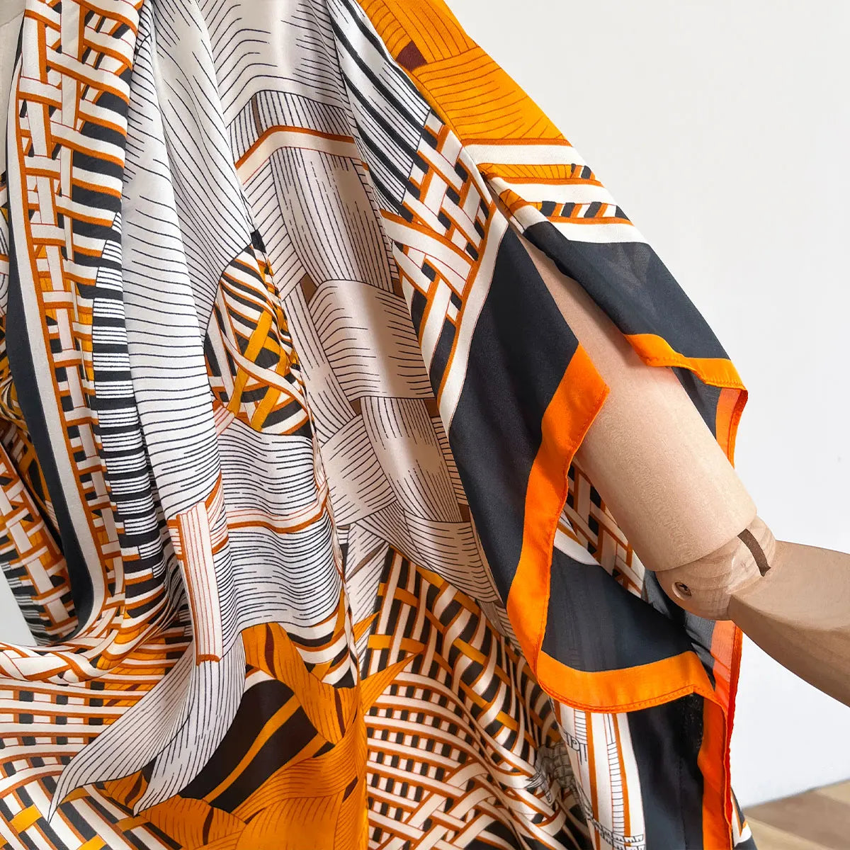 Orange Black Giada Kaftan Dress & Scarf Set