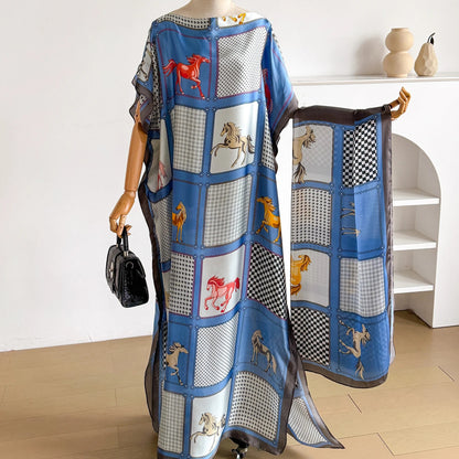 Blue Licinia Kaftan Dress & Scarf Set