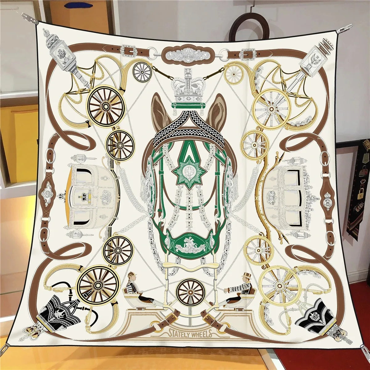 Horse Carriage Beige Silk Scarf / 90cm