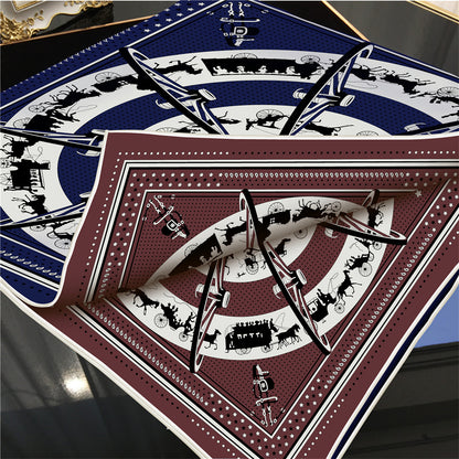 Carriage Circle Navy Double Print Scarf / 90cm