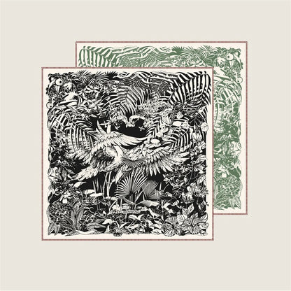 Tropical Garden Black & Green Double Print Scarf / 90cm