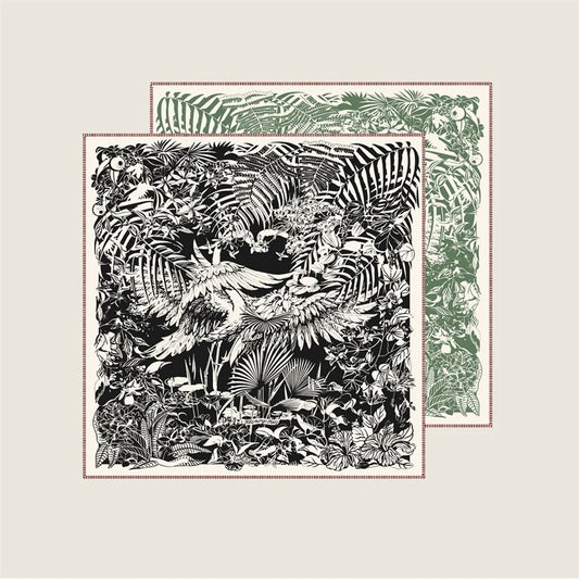 Tropical Garden Black & Green Double Print Scarf / 90cm