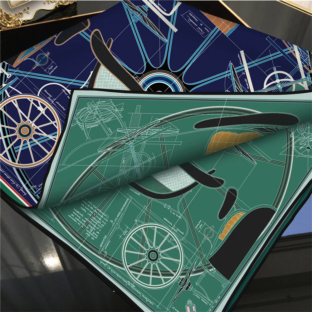 Wheel Navy Double Print Scarf / 90cm