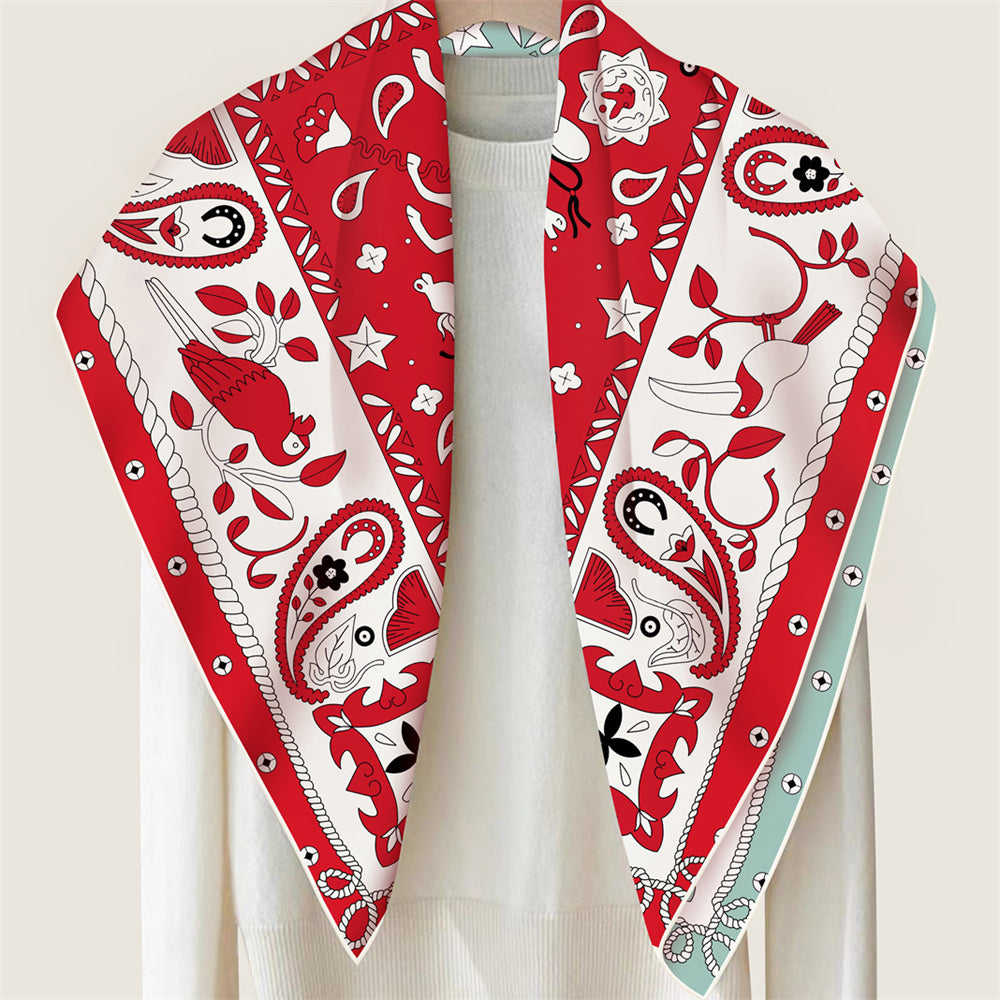 Animals Red Double Print Scarf / 90cm