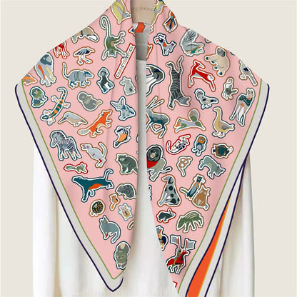 Animals Pink & Orange Double Print Scarf / 90cm