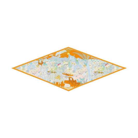 Horses Forest Orange Silk Diamond Scarf