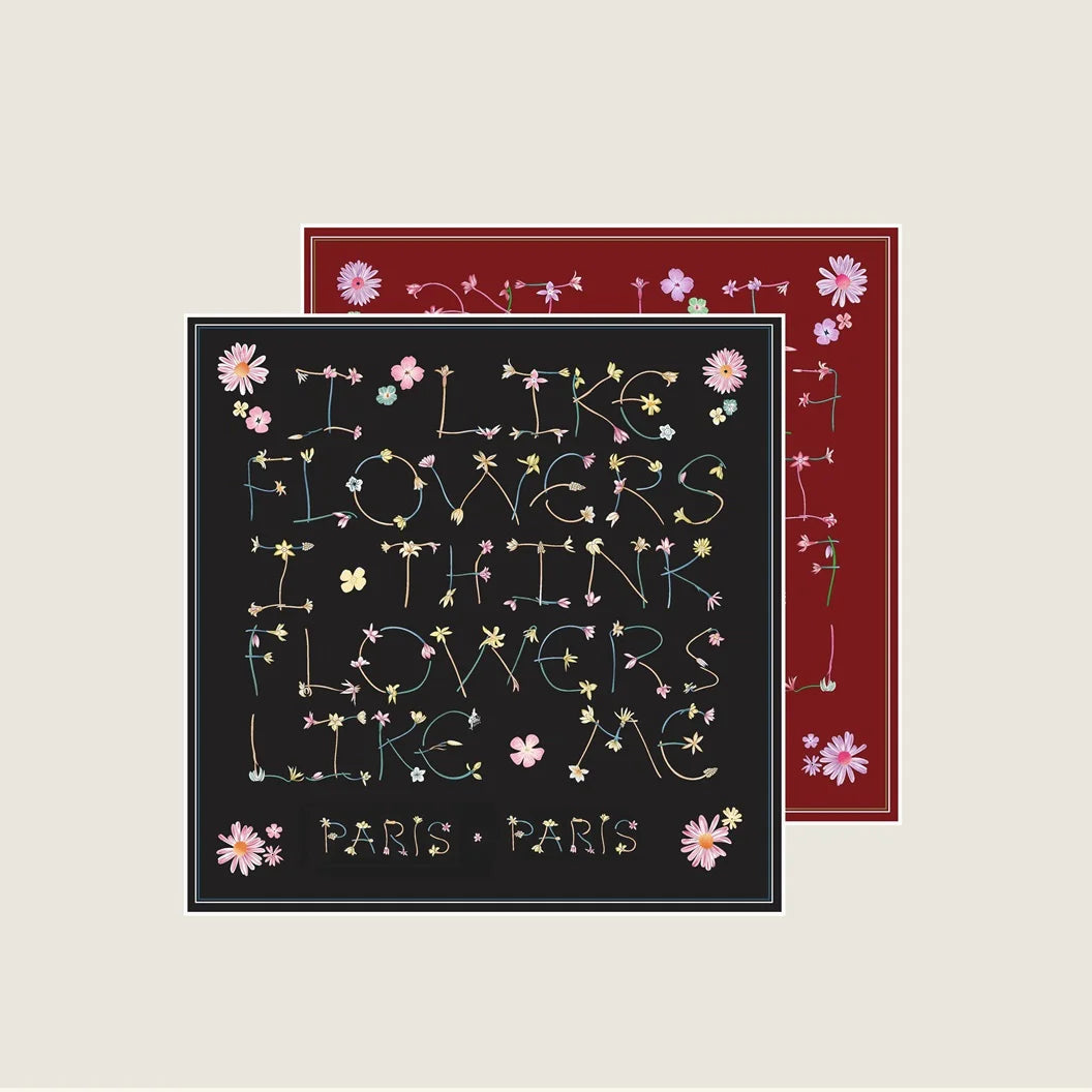 Flowers Black Double Print Scarf / 70cm