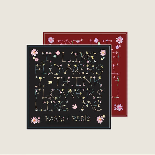 Flowers Black Double Print Scarf / 70cm