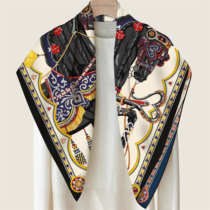 Two Horses Black Double Print Scarf / 90cm