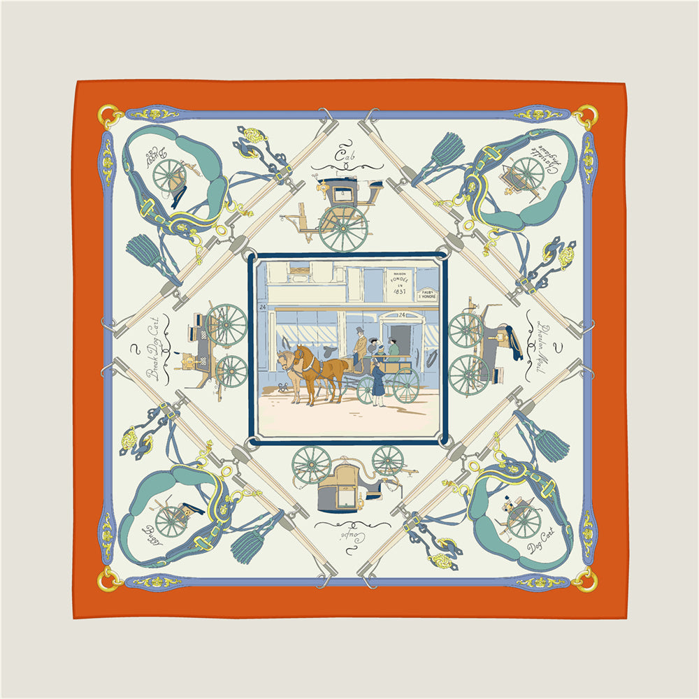 Carriage Orange & Blue Double Print Scarf / 90cm