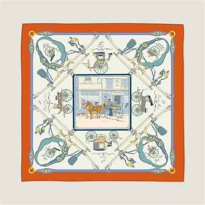 Carriage Orange & Blue Double Print Scarf / 90cm