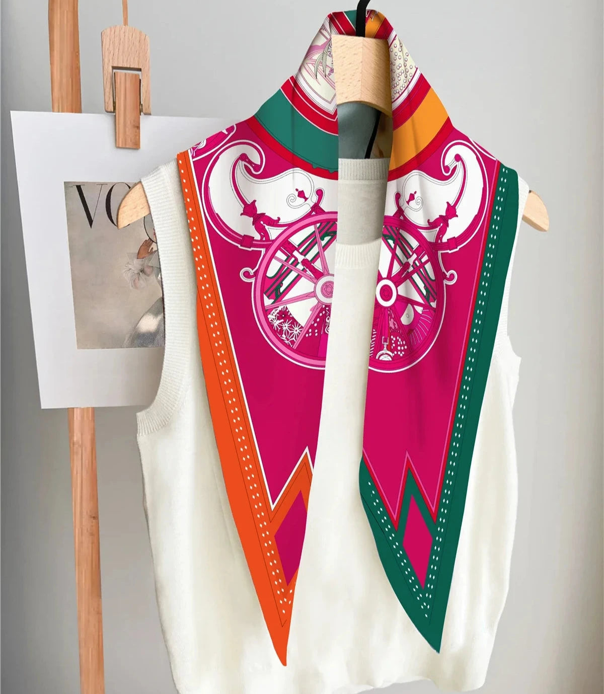 Wheel Pink Silk Diamond Scarf