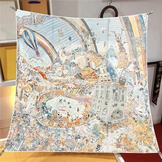 Foreast City Gray Silk Scarf / 90cm