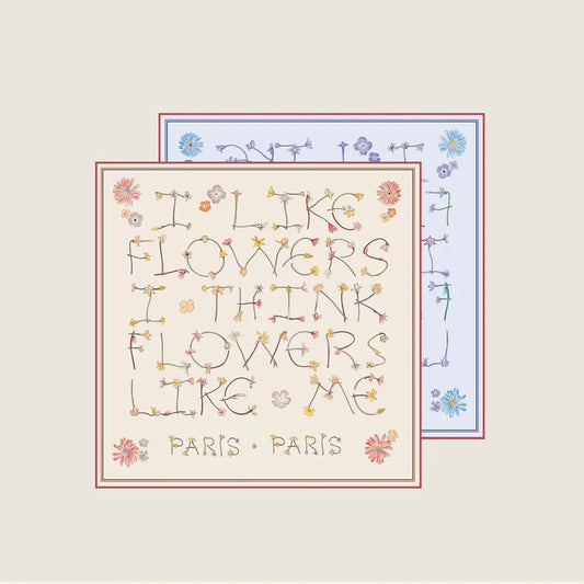 Flowers Beige Double Print Scarf / 70cm