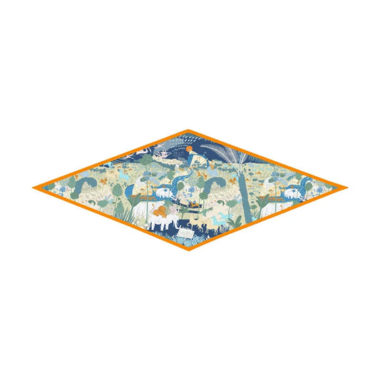 Horses Forest Blue Silk Diamond Scarf