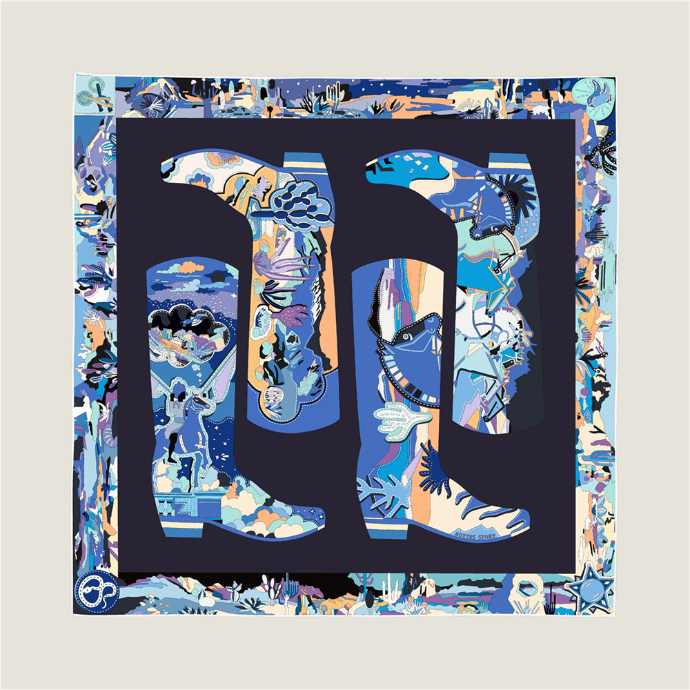 Boots Blue & Yellow Double Print Scarf / 90cm