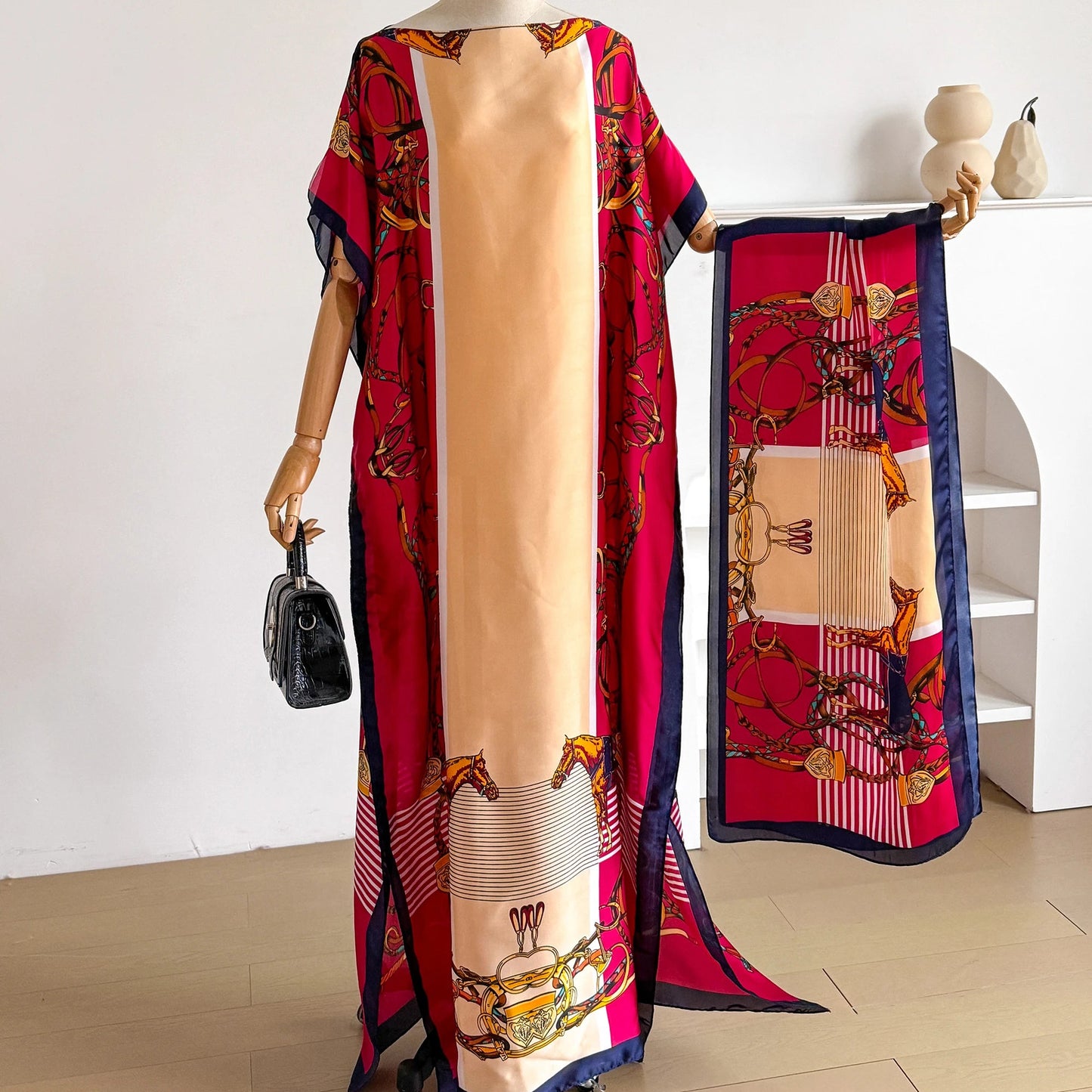Rose Red Delfa Kaftan Dress & Scarf Set