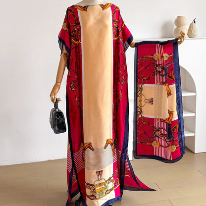 Rose Red Delfa Kaftan Dress & Scarf Set