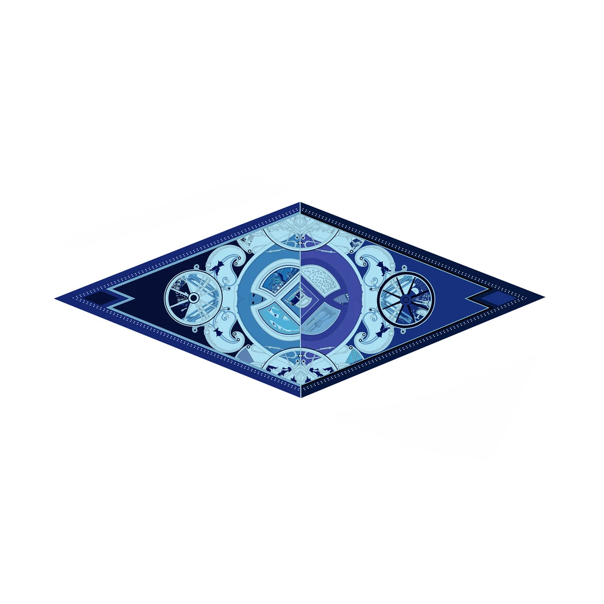 Wheel Blue Silk Diamond Scarf