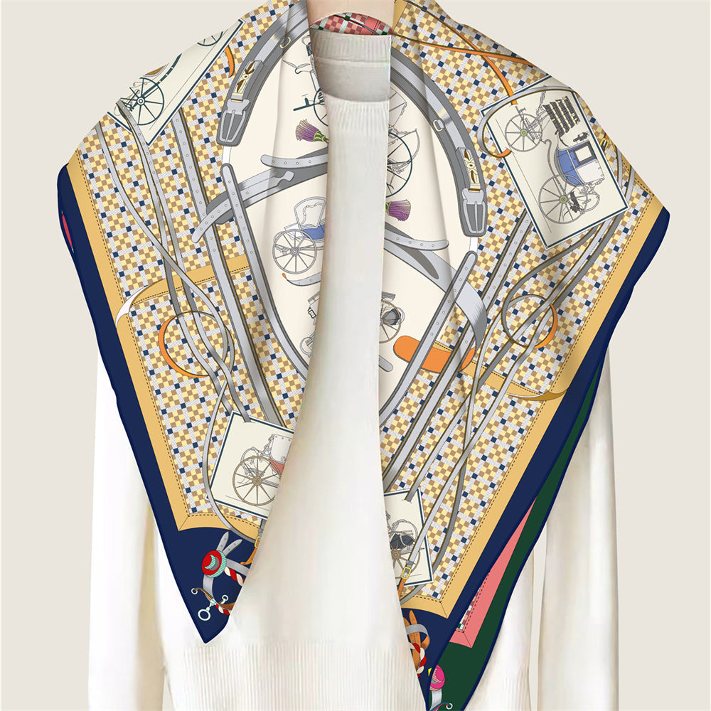 Carriage Navy & Green Double Print Scarf / 90cm