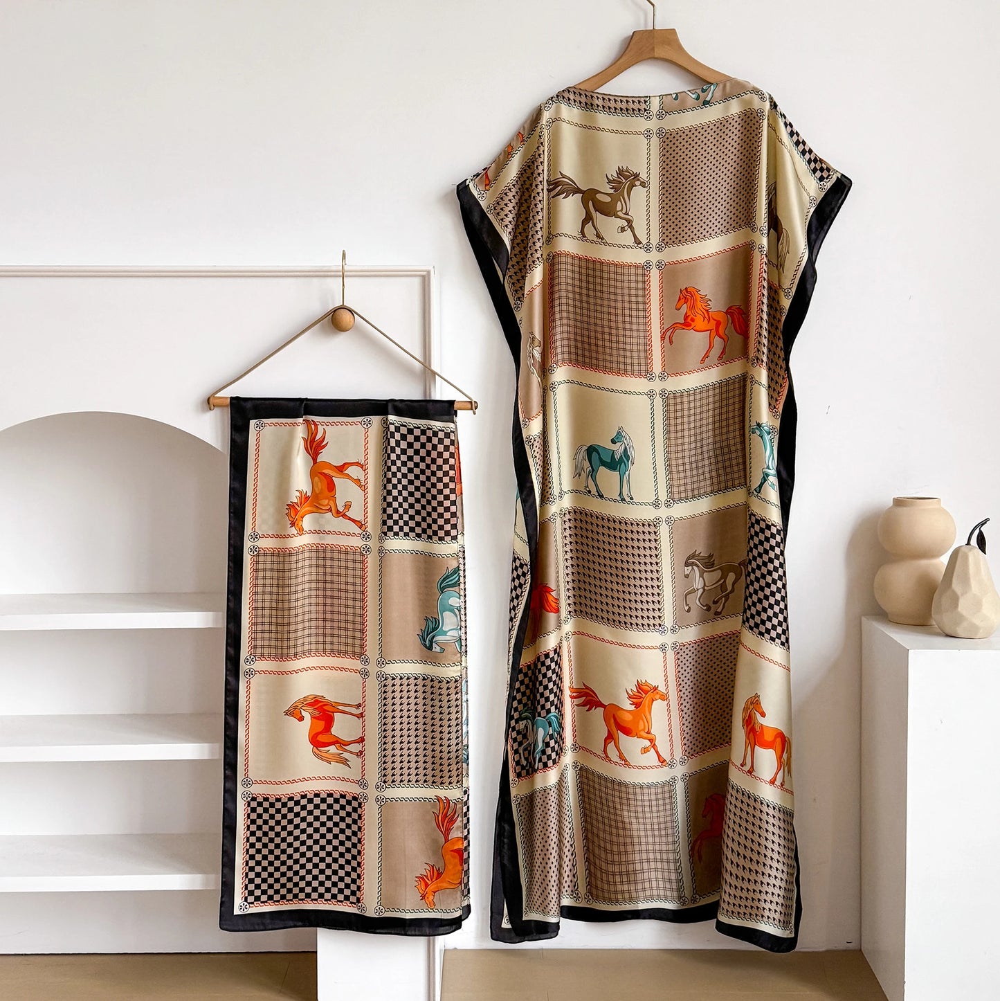 Khaki Licinia Kaftan Dress & Scarf Set