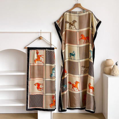 Khaki Licinia Kaftan Dress & Scarf Set