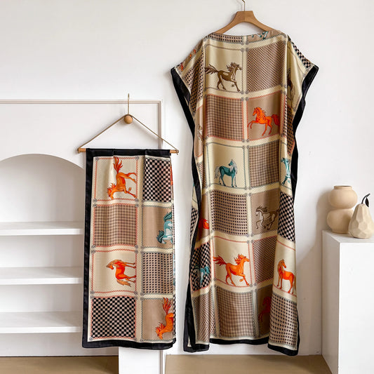 Khaki Licinia Kaftan Dress & Scarf Set