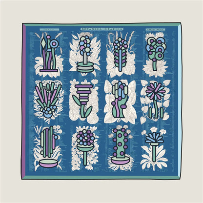 Plant Catalog Blue Double Print Scarf / 90cm